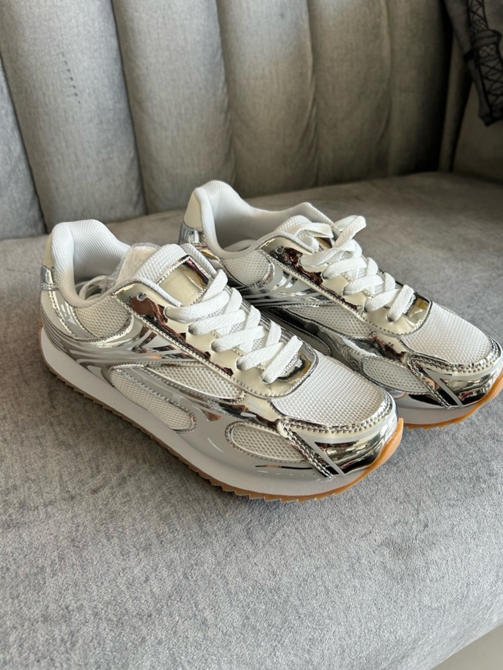 Metallic Silver Platform Sneakers - Women's Fashion Trendy